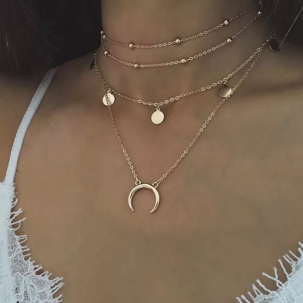 Moon boho multi layer necklace choker